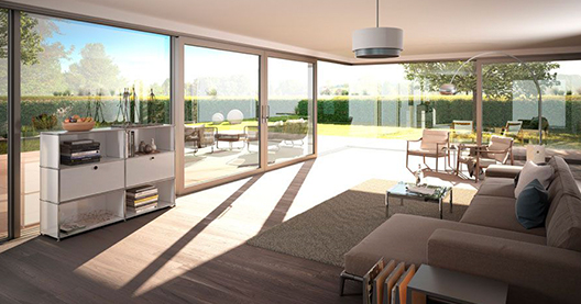 Moderne Wohnlandschaft mit stilvollen Möbeln und warmen Farben in einem einladenden Raum
