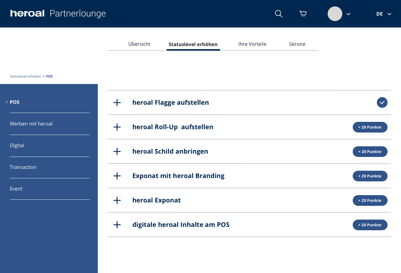 Heroal POS Dashboard: Aktionen, digitale Inhalte und Punkteübersicht