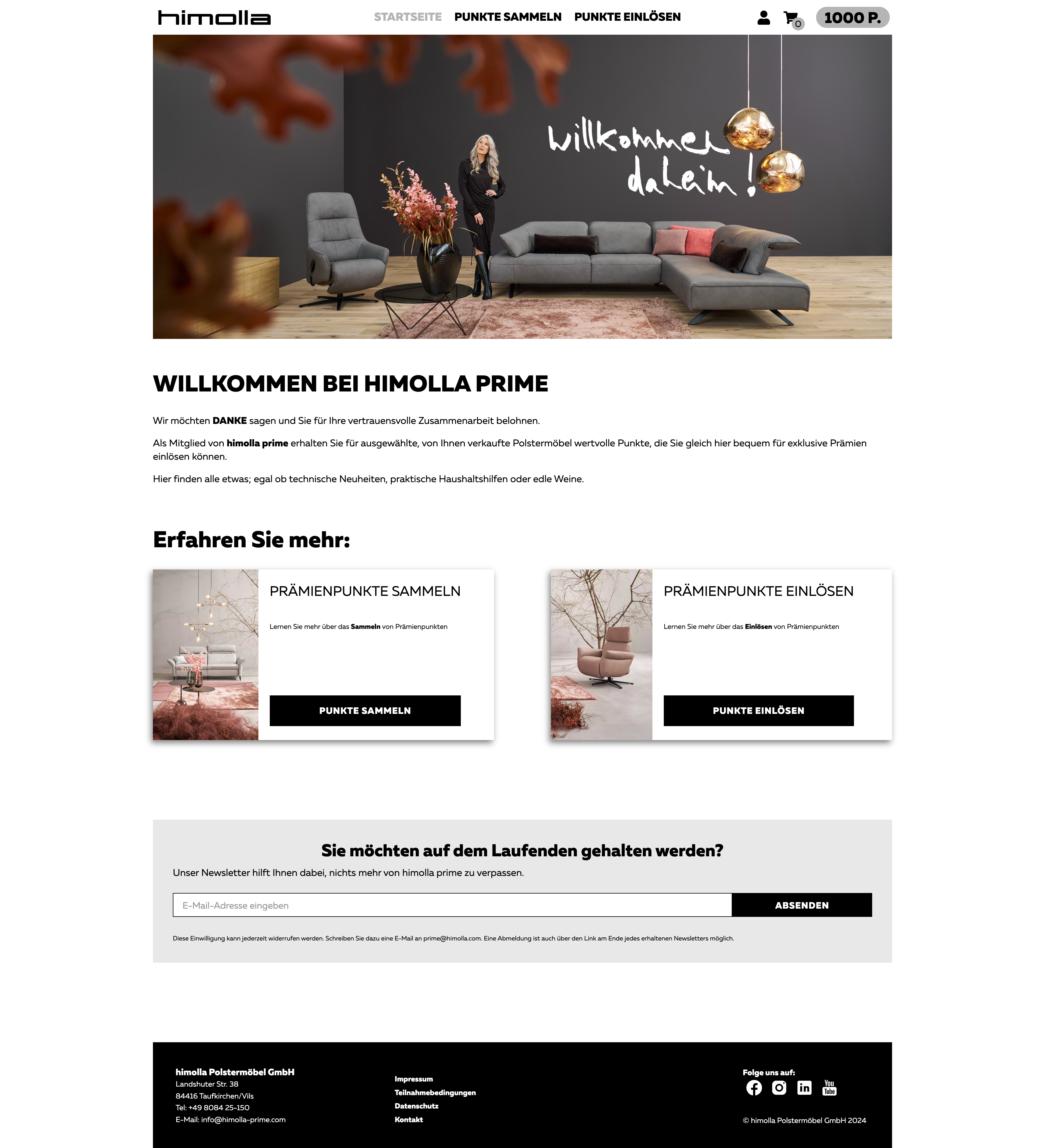 Himolla Prime Treueprogramm – modernes Wohnzimmer mit grauem L‑Sofa