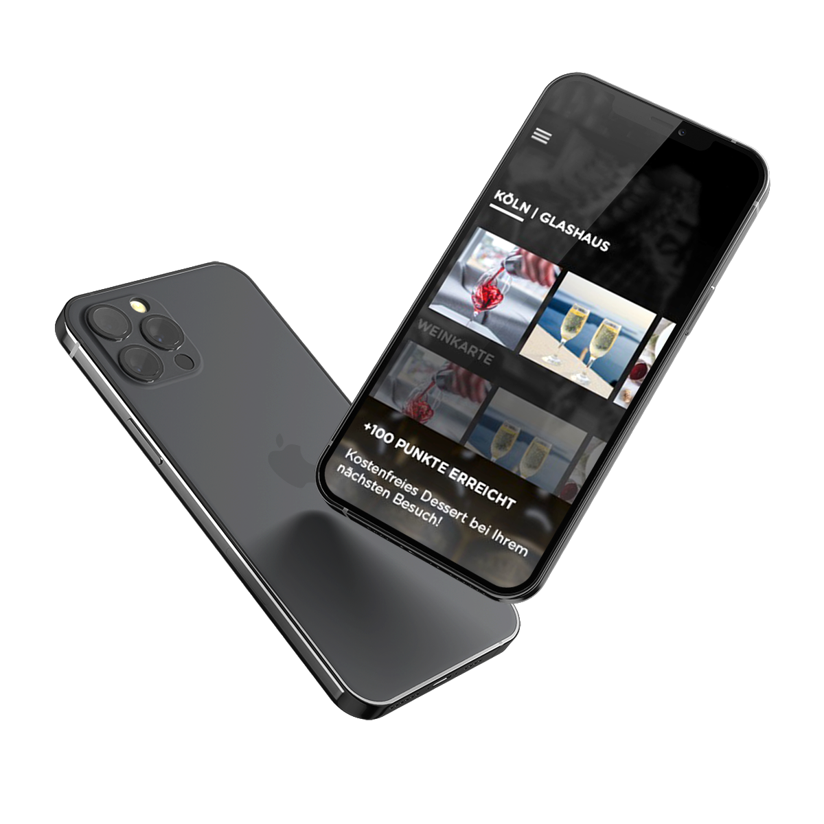 Schwebende mattschwarze Smartphones mit Dreifachkamera und aktivem Display