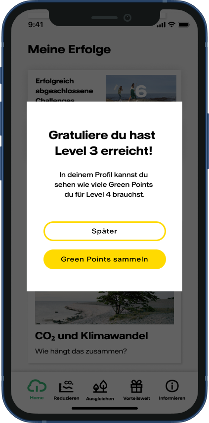 Popup: Level 3 erreicht – Green Points jetzt sammeln