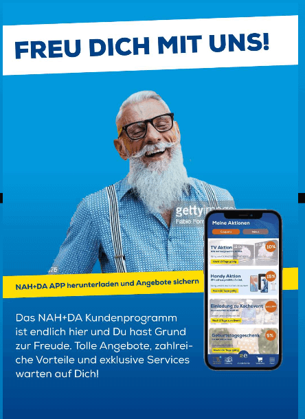 Erfolgreiche Loyalty-App NAH+DA: Angebote, Vorteile und App-Download mit freundlichem älterem Herren