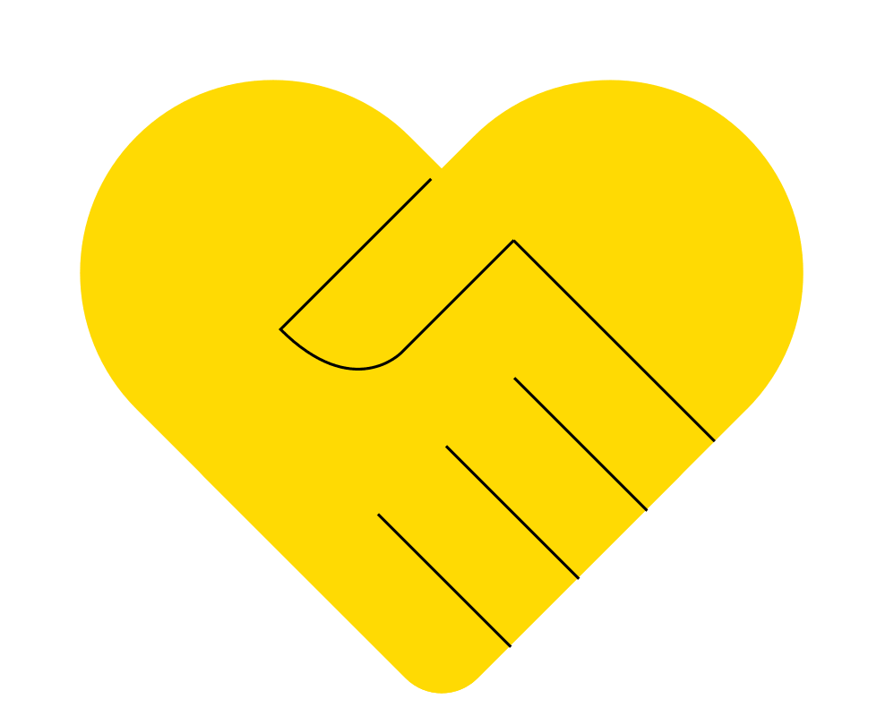 Loyalty-Programme: Herzlicher Handschlag für Vertrauen Loyalty-Programme: gelbes Herz mit Handschlag, Symbol für Vertrauen und Zusammenarbeit.
