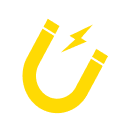 Gelbes Hufeisen‑Magnet‑Icon mit Blitzsymbol für Energie