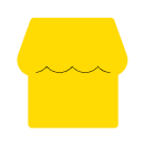 Gelbes Shop-Icon auf dunklem Kreis, minimalistisches Marktplatz-Symbol