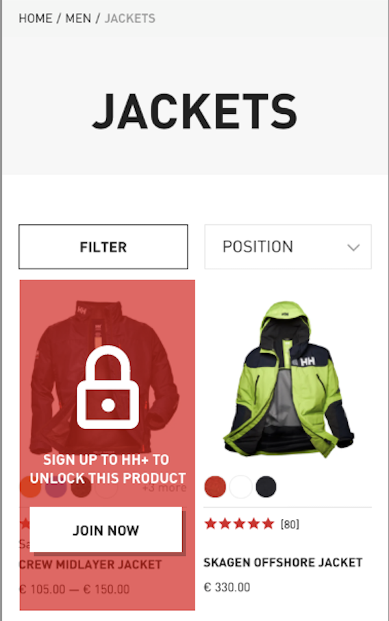 Herrenjacken – links nur für Mitglieder gesperrt, rechts Skagen Offshore Jacke in Neon, €330