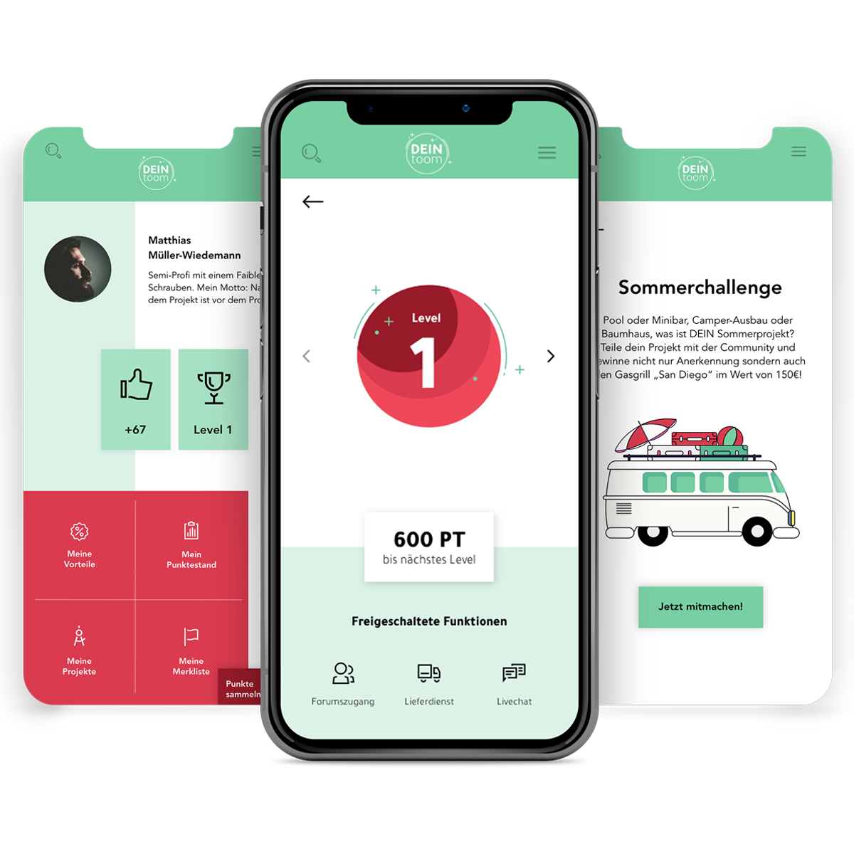 Gamifizierte Mobile-App mit Punkten, Levelanzeige und Herausforderungen