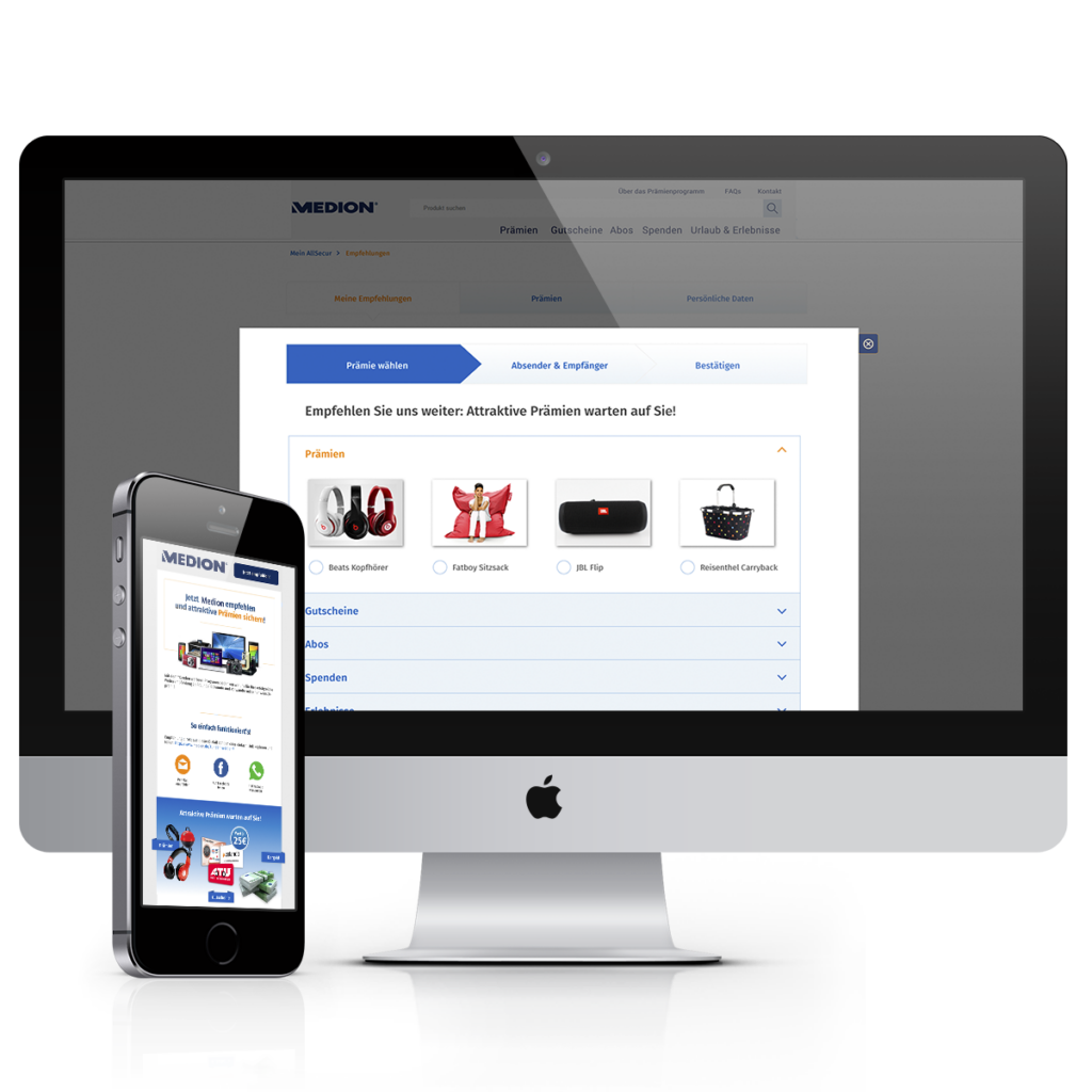 Mockup eines Medion Loyalty-Programms mit ansprechendem Design und interaktiven Elementen
