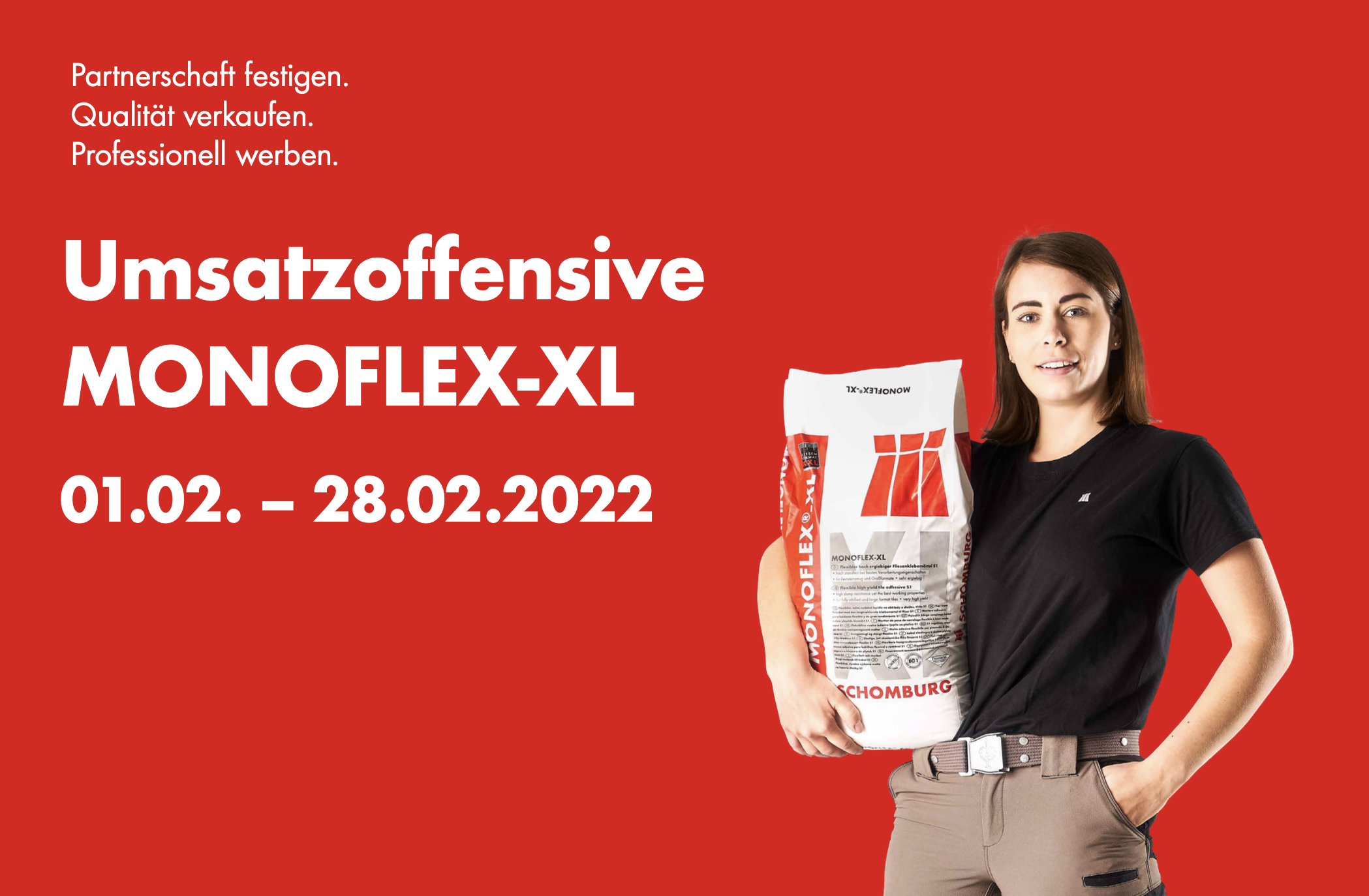 MONOFLEX-XL Umsatzoffensive für Handwerk und Handel – Person mit Sack vor rotem Hintergrund