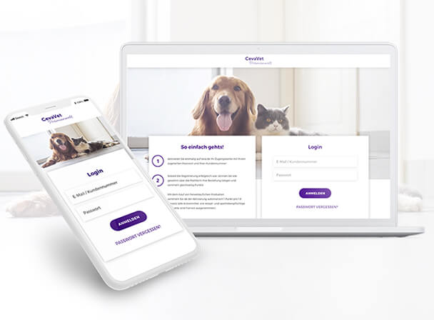Responsive Haustier-Website mit Hund und Katze auf Laptop und Smartphone