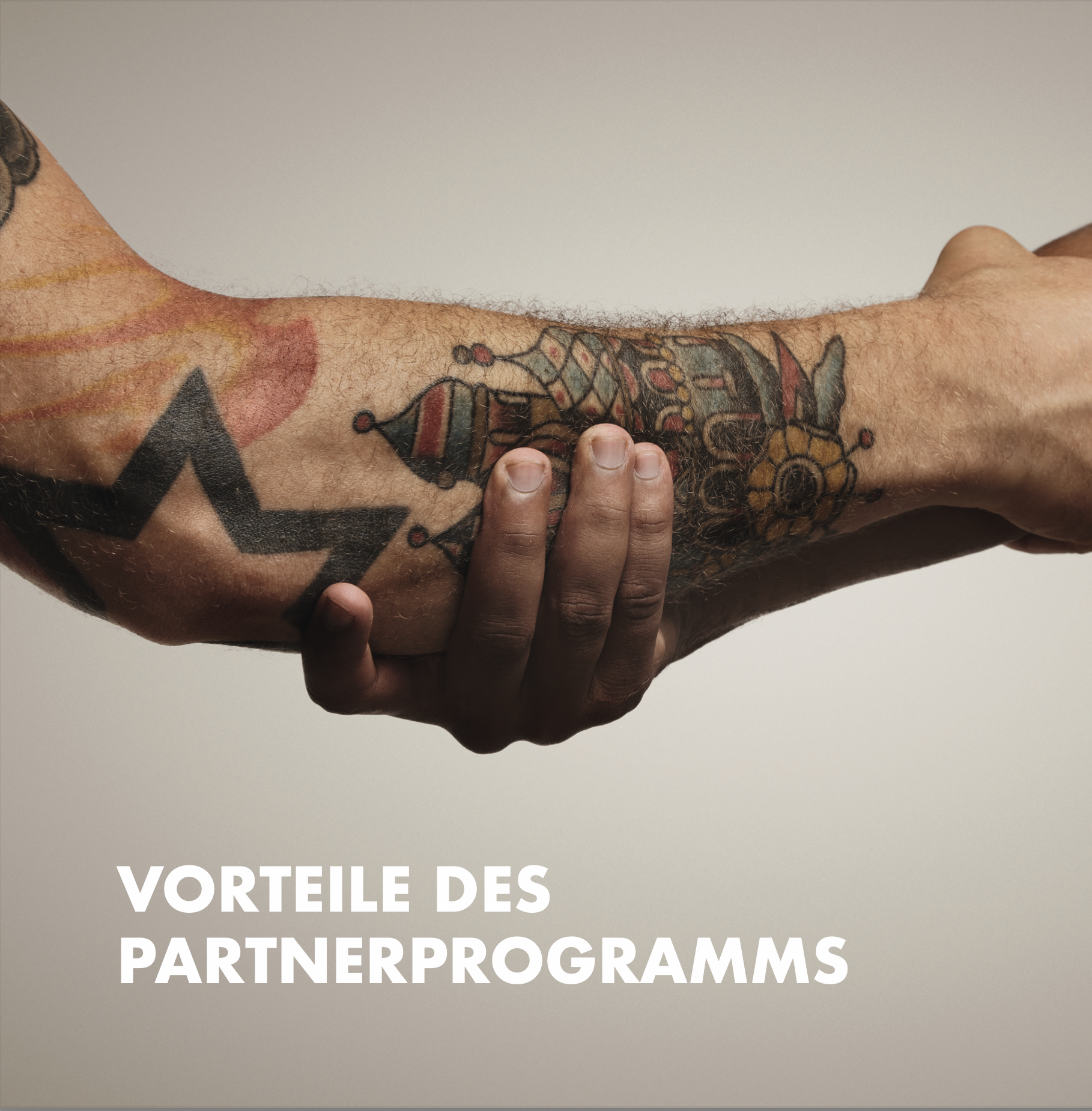 Partnerprogramm Photovoltaik für Verarbeiter: Hand hält tätowierten Unterarm