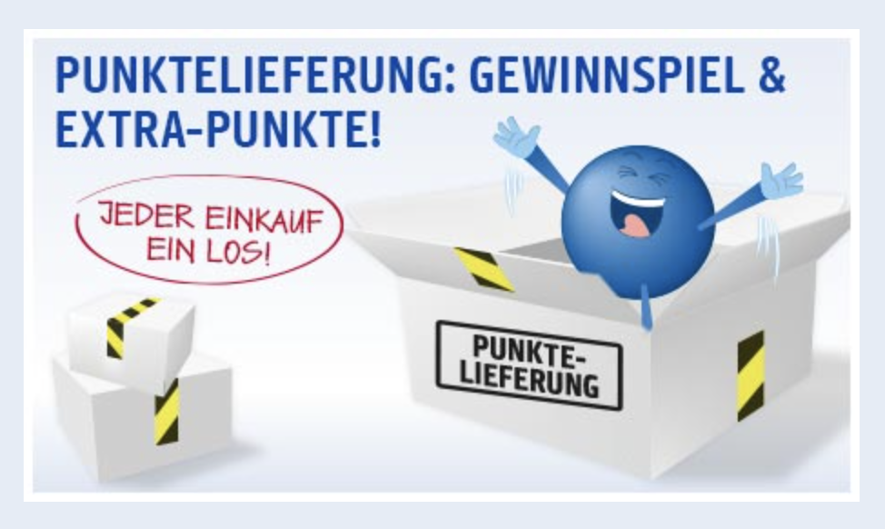 Gewinnspiel: Extra-Punkte bei jedem Einkauf – Punkte-Lieferung mit fröhlichem Maskottchen