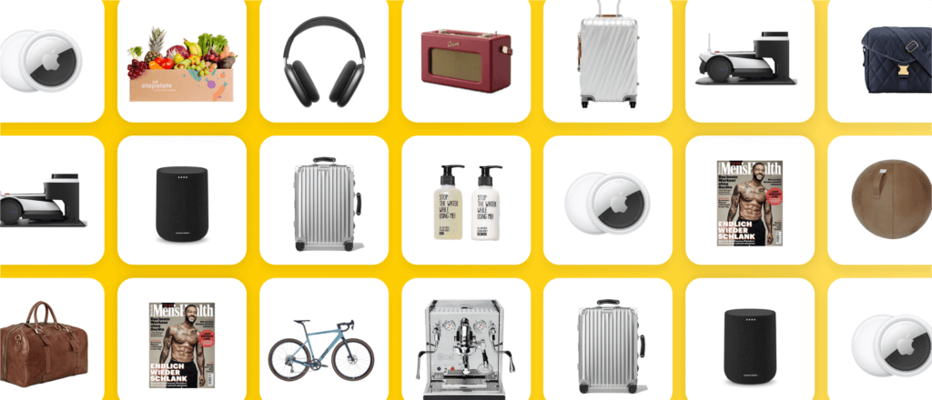 Prämiendienstleister für Kundenbindungsprogramme – Kachelgalerie mit Reise-, Elektronik- und Lifestyle-Prämien