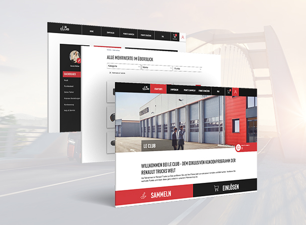 Renault Trucks Website-Mockup für Unternehmer: modernes, responsives Design mit rotem Akzent und Call-to-Action