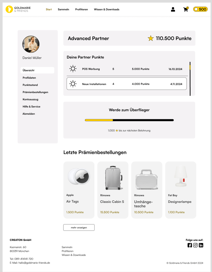 Partnerpunkte-Dashboard: Prämien, Punktestand und Fortschritt zu Belohnungen
