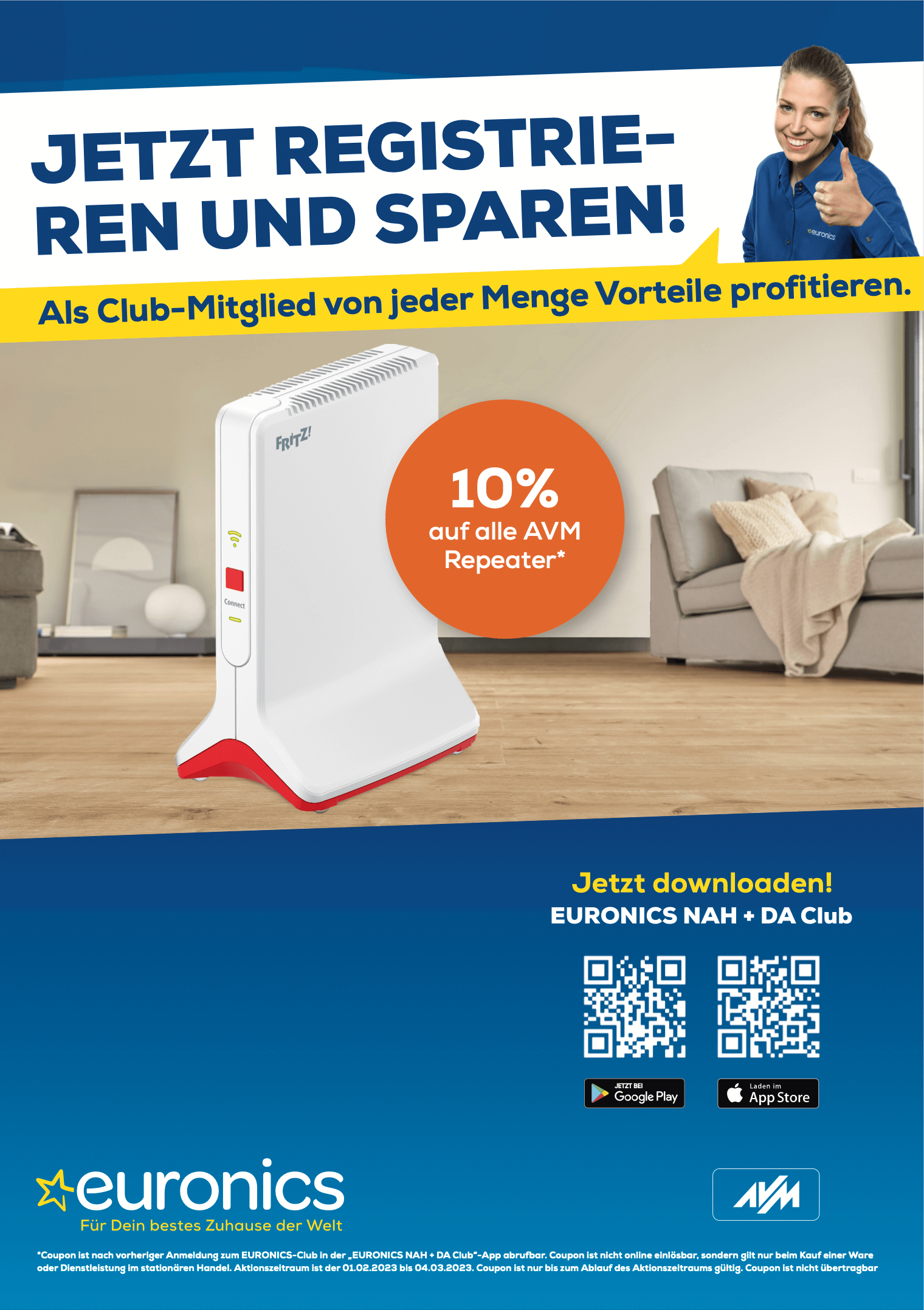 10% auf AVM Repeater, Erfolgreiche Loyalty-App: Jetzt Euronics Club registrieren und sparen