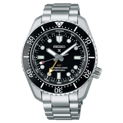 Seiko Prospex GMT Taucheruhr Automatik 200m, schwarzes Zifferblatt, Edelstahlarmband