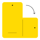 Gelbes minimalistisches Icon mit überlappenden abgerundeten Rechtecken auf schwarzem Hintergrund