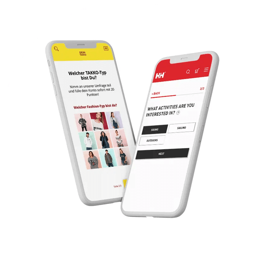 Loyalty-Programme: Zwei Smartphone-Mockups mit Onboarding- und Entdecker-UI