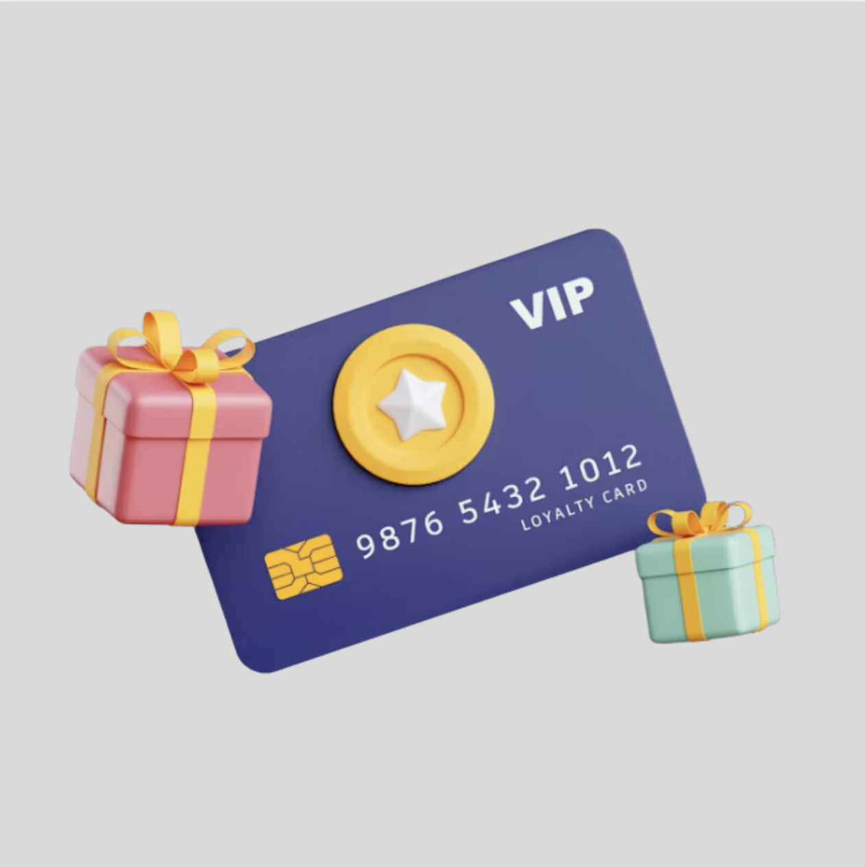 VIP Club Loyalty Programm Karte mit Geschenken und Goldmedaille