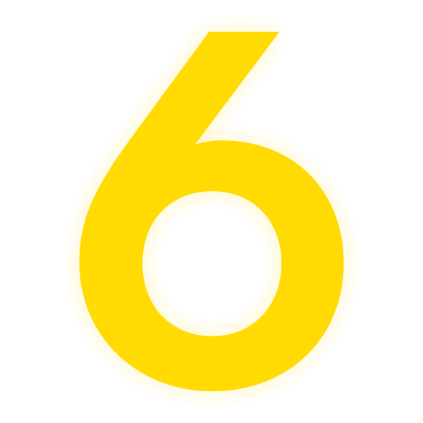 Leuchtendes gelbes 6-Icon auf schwarzem Hintergrund