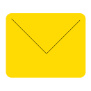 Modernes gelbes E‑Mail-Icon auf weißem Kreis, klares Briefsymbol für Nachrichten