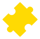 Diagonales gelbes Puzzleteil auf schwarzem Hintergrund, Icon für Modularität