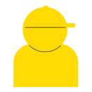 Gelbes Avatar-Profil-Icon: neutraler Mitarbeiter mit Basecap